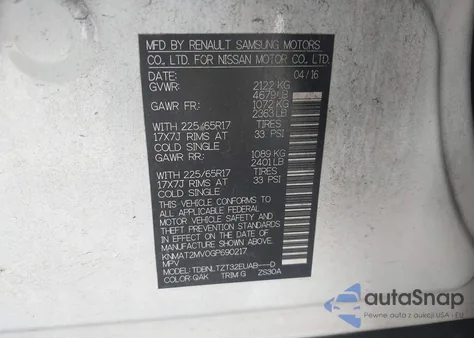 2016 Nissan Rogue Sv from USA, damaged, VIN KNMAT2MV0GP690217